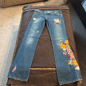 Lucky brand flower embroidered low rise jeans